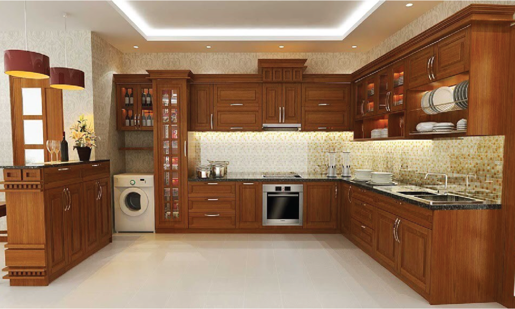Mẫu tủ bếp gỗ căm xe đẹp và cao cấp