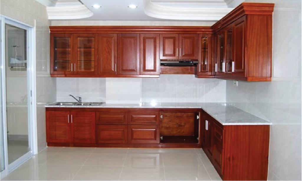 Mẫu tủ bếp gỗ căm xe đẹp và cao cấp