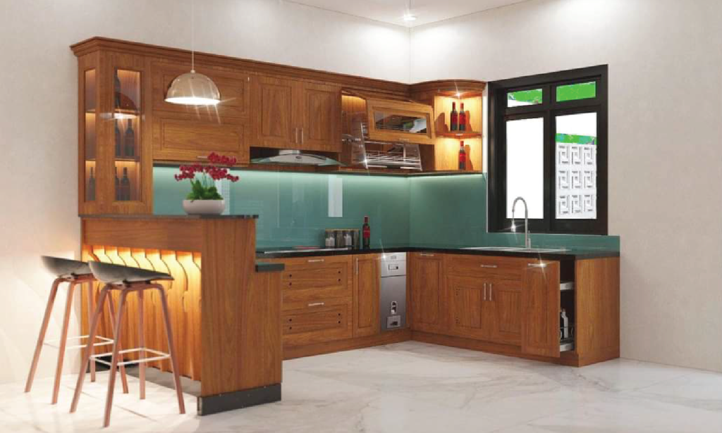 Mẫu tủ bếp gỗ căm xe đẹp và cao cấp